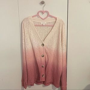 Ombre White To Pink Button Up Cardigan 1X
